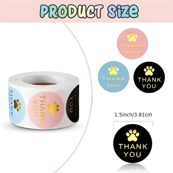 100 - 1.5 Inch Thank You Stickers - Picture 2 of 6